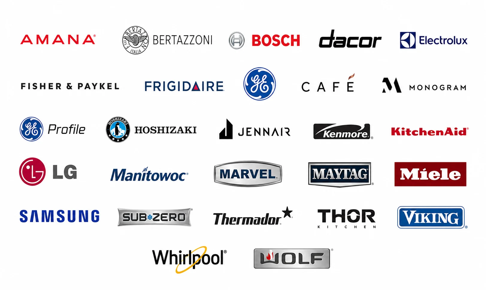 Appliance brands we service